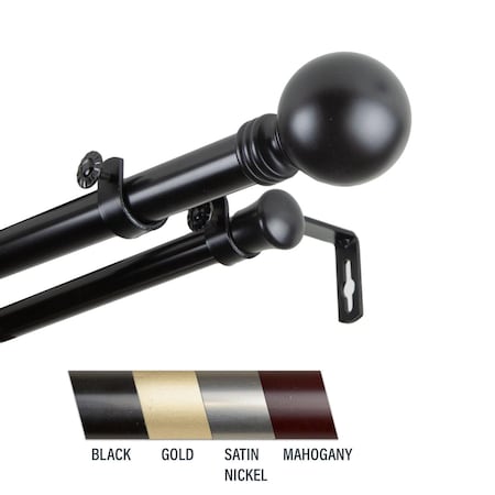 Central Design Globus 1 in. Double Curtain Rod, 120-170 in. - Black CE437001